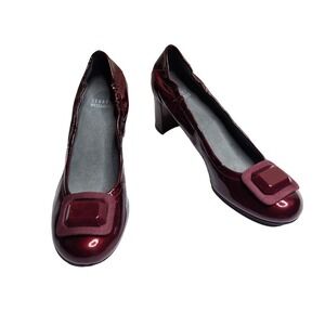 Stuart Weitzman women's burgundy patent leather block heel pumps Sz 8